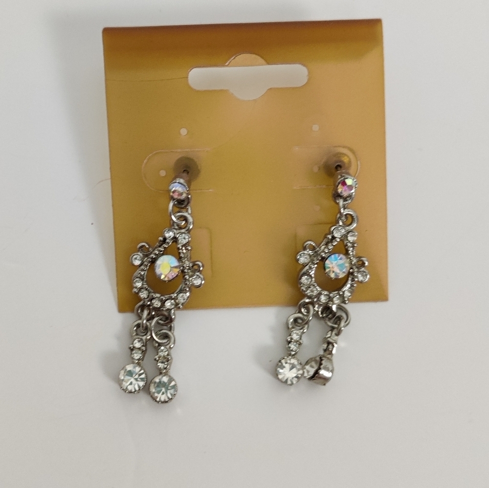Elegant Silver Drop Earrings with Crystal and Opal Accents